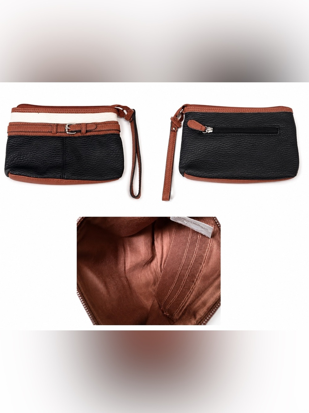 Black and Brown Leather Wristlet Clutch